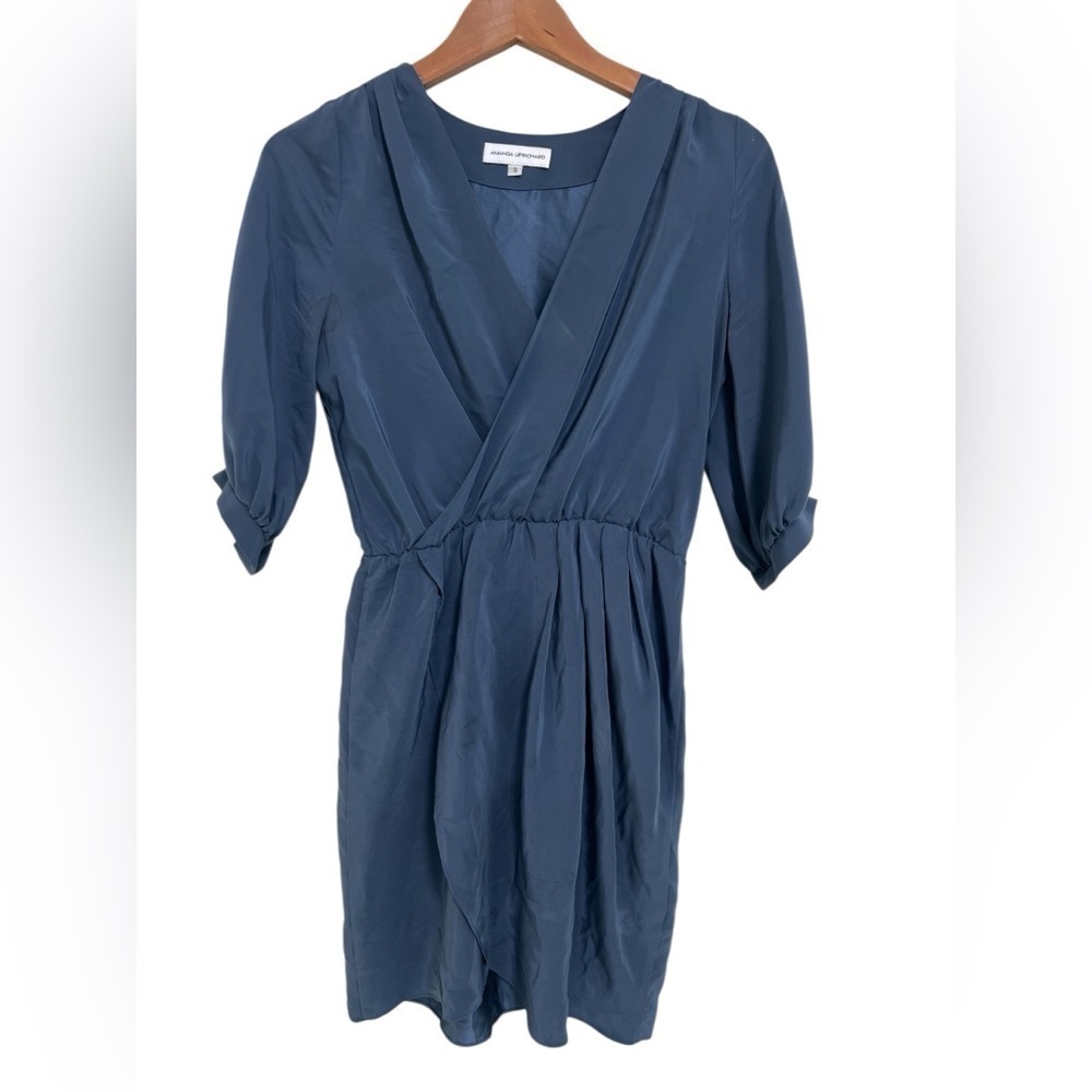 Amanda Uprichard Royal Blue 100% Silk Wrap Front Dress Size Small